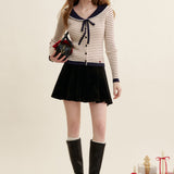 Kroche 2501 蝴蝶结系带 海军领条纹针织开衫