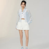 MacyMccoy 2506 花边拼接系带短裤 白