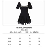 MeliMosa SS2309 假两件方领百褶连衣裙 白