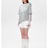 13DE MARZO | 2503 Bear Layered Lacy T-shirt Greyi