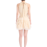 DIANA VEVINA 立体花朵无袖蕾丝蛋糕裙 米