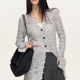 LIILOU 2410 v领镂空肌理针织长袖