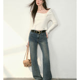 Kroche 2409  复古做旧水洗分割牛仔长裤