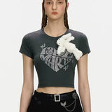 13DE MARZO | SS2404 Rhinestone Heart Logo Tee Gray