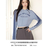 Kroche SS2309 休闲连帽短款长袖针织衫 蓝