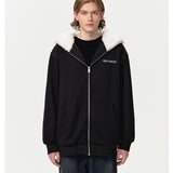 13DE MARZO | 2410 Bear Zip Fuzzy Hoodie Black