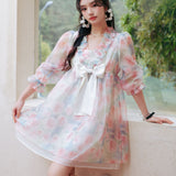 CLOUDSEASON SS2308 印花仙女裙a字蓬蓬连衣裙 粉