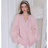 DIANA VEVINA 花纹图腾开衫羊毛毛衣 粉