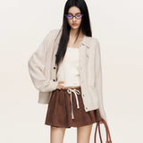 LIILOU 2410  浣熊绒翻领撞色刺绣宽松毛织外套