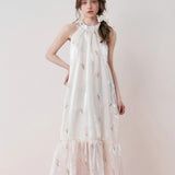 Kroche 2408 郁金香欧根纱挂脖连衣裙