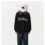 13DE MARZO | 2410 Bear Zip Fuzzy Hoodie Black