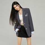 MacyMccoy 2503 假两件翻边刺绣西装 灰