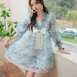 CLOUDSEASON SS2308 印花仙女裙a字蓬蓬连衣裙 蓝