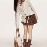 LIILOU 2410  浣熊绒翻领撞色刺绣宽松毛织外套