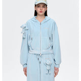 13DE MARZO | 2503 Rhinestone Velvet Jacket Light blue