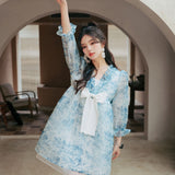 CLOUDSEASON SS2308 印花仙女裙a字蓬蓬连衣裙 蓝
