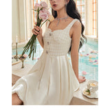 DIANA VEVINA 水钻格纹吊带拼接连衣裙 米