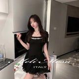 MeliMosa SS2309 假两件方领百褶连衣裙 黑