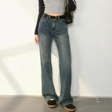 Kroche 2409  复古做旧水洗分割牛仔长裤