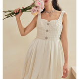 DIANA VEVINA 水钻格纹吊带拼接连衣裙 米