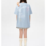 13DE MARZO | 2503 Slogan Graffiti T-shirt Blue