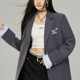 MacyMccoy 2503 假两件翻边刺绣西装 灰