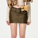 13DE MARZO | 2408 Bear Leather Bodycon Skirt Brown