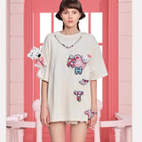 13DE MARZO | SS2403 Hello Kitty Cake Letter Washed T-Shirt Beige