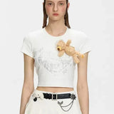 13DE MARZO | SS2404 Rhinestone Heart Logo Tee White