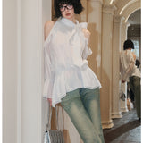 EIMISMOSOL 2503 露肩双皱蝴蝶结小衫