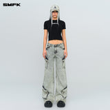 SMFK 2410 星际幻影阔腿牛仔裤/白雪花