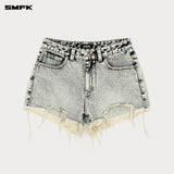 SMFK 2503 十字经典荒野牛仔短裤/白雪花