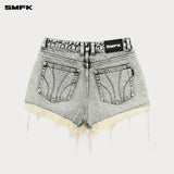 SMFK 2503 十字经典荒野牛仔短裤/白雪花