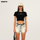 SMFK 2503 十字经典舞团牛仔短裤/白雪花