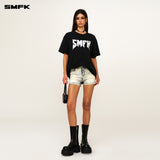 SMFK 2503 十字经典舞团牛仔短裤/白雪花