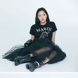 MARDI MERCREDI 2502 摇尾珍珠小狗短袖t恤 黑粉