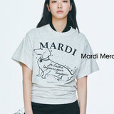 MARDI MERCREDI 2502 TSHIRT SWING THE TAIL DDANJI FLOWER CHOKER_OATMEAL BLACK