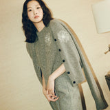 MARDI MERCREDI 2502 RACCOON BLENDED CARDIGAN V NECK_GREY IVORY