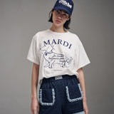 MARDI MERCREDI 2502 TSHIRT SWING THE TAIL DDANJI FLOWER CHOKER_IVORY NAVY