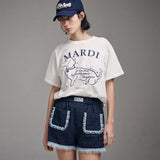 MARDI MERCREDI 2502 TSHIRT SWING THE TAIL DDANJI FLOWER CHOKER_IVORY NAVY