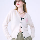 MARDI MERCREDI 2502 RACCOON BLENDED CARDIGAN V NECK_IVORY PINK