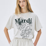 MARDI MERCREDI 2502 小雏菊百合三花短袖t恤 雾灰