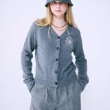MARDI MERCREDI 2502 RACCOON BLENDED CARDIGAN V NECK_GREY IVORY