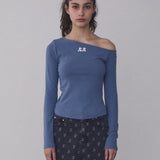 REST & RECREATION 2510 ONE SHOULDER LONG SLEEVE TOP - BLUE