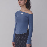 REST & RECREATION 2510 ONE SHOULDER LONG SLEEVE TOP - BLUE