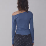 REST & RECREATION 2510 ONE SHOULDER LONG SLEEVE TOP - BLUE