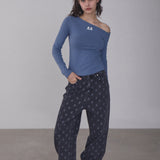 REST & RECREATION 2510 ONE SHOULDER LONG SLEEVE TOP - BLUE