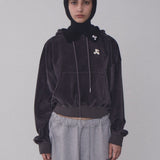 REST & RECREATION 2510 VELVET CROPPED HOODIE - CHARCOAL