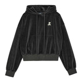REST & RECREATION 2510 VELVET CROPPED HOODIE - CHARCOAL