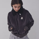 REST & RECREATION 2510 VELVET CROPPED HOODIE - CHARCOAL